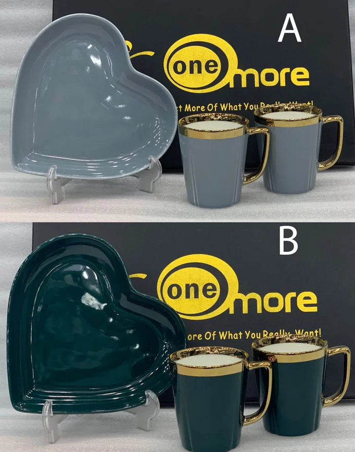 Ceramic Heart Shape Round 2 Coffee Mug with Tray
