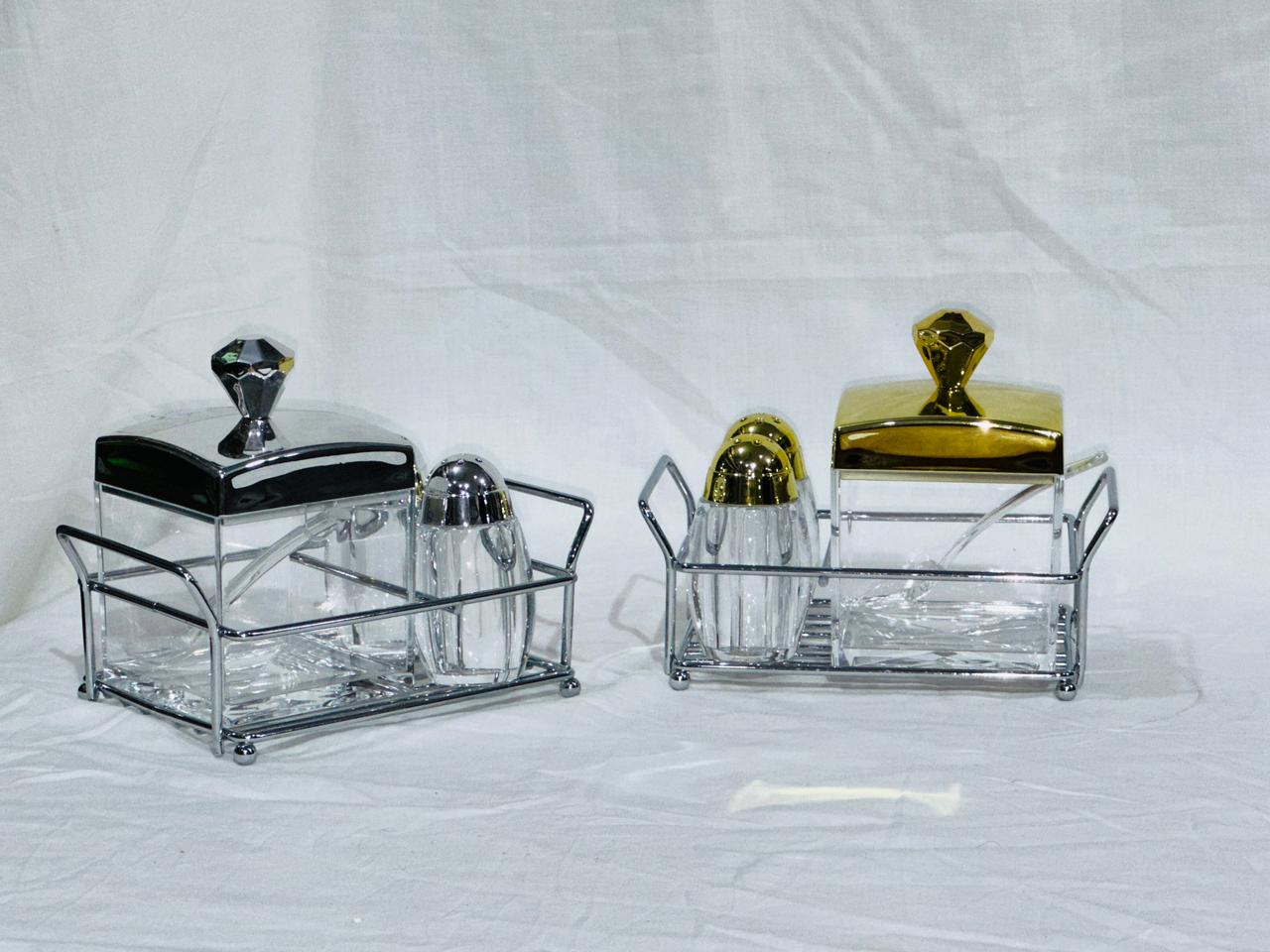 Cruet Set For Serving Sugar, Salt & Pepper.