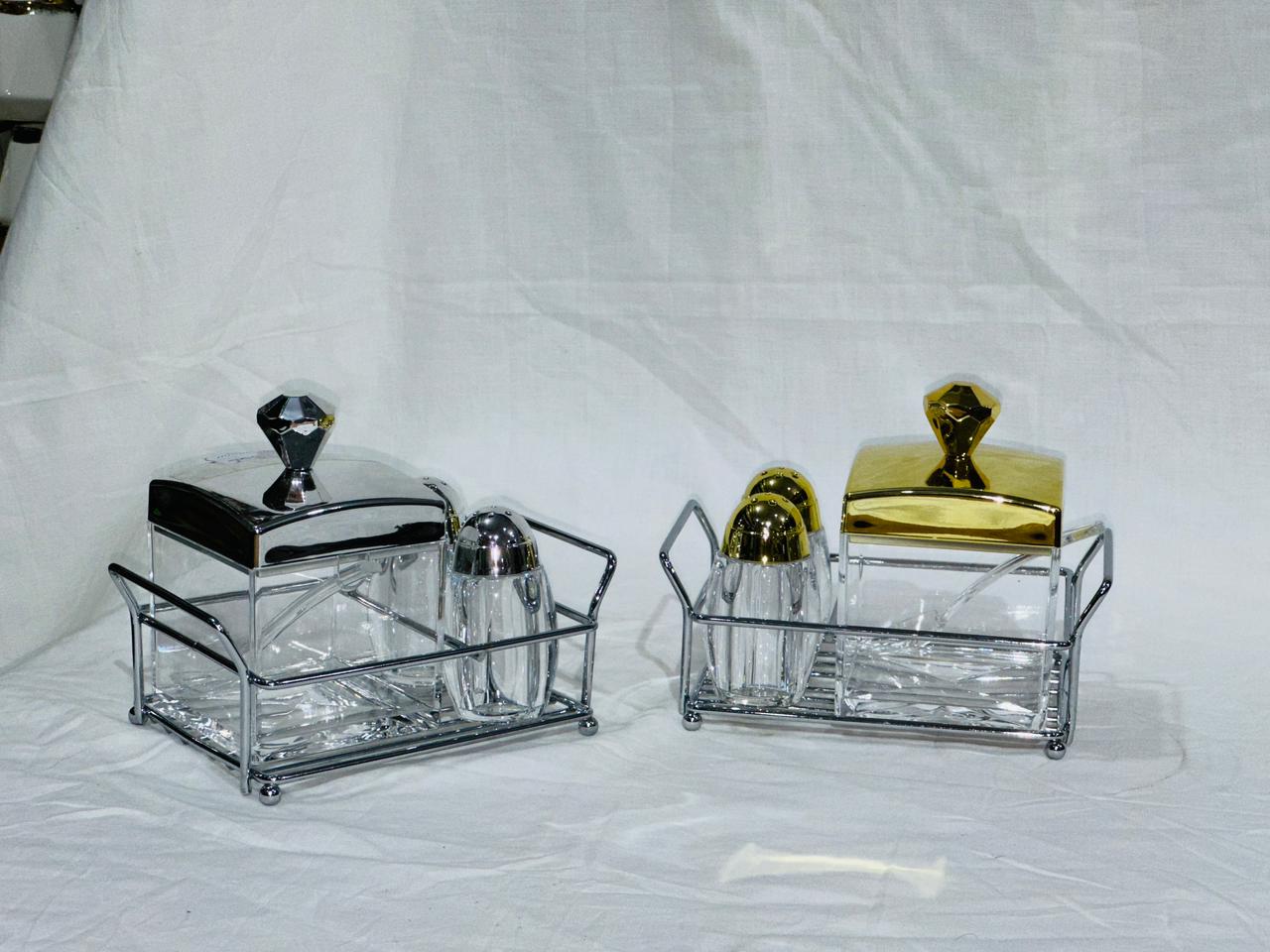 Cruet Set For Serving Sugar, Salt & Pepper.