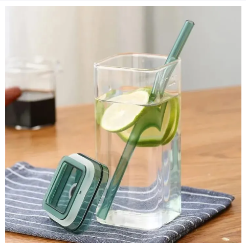 Glass Guice Cups With Straw Mason Jar Clear Juice ice cream Coffee Milk Cup With Plastic Lids Drink ware Stripe