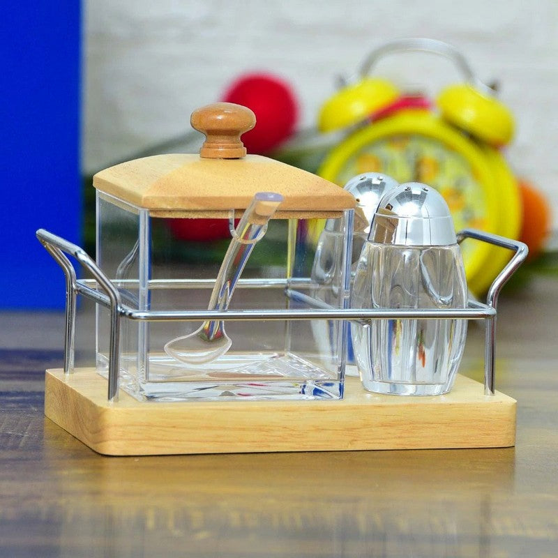 Cruet Set For Serving Sugar, Salt & Pepper.